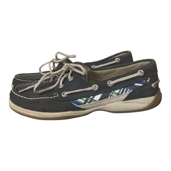 Sperry Leather Women's Bluefish Navy Blue Plaid Slip On Boat Shoe Nautical 7.5 - Picture 2 of 10